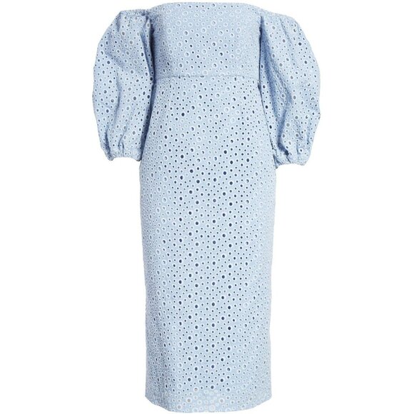 Prose & Poetry Sheila Midi Dress Size Small Blue Eyelet Off the Shoulder New - Picture 1 of 13
